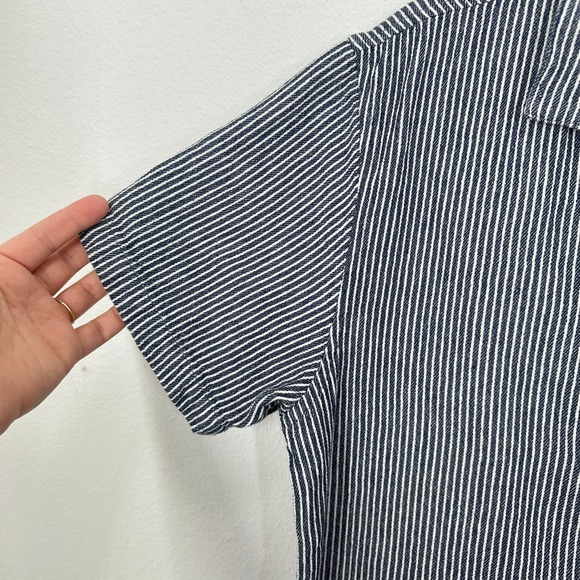 RVCA Dayshift Stripe II Button Down Short Sleeve Shirt Blue White Casual Utility - Picture 8 of 12